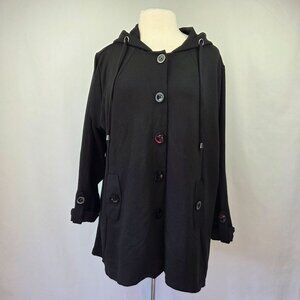 Christian Siriano Hooded Button-Up Swing Jacket Black Size 2X